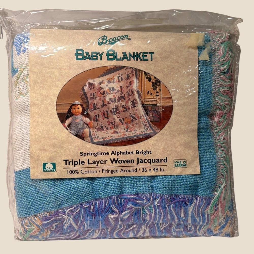 ABC Nursery Throw Beacon Baby Blanket Alphabet Bright Jacquard Woven Cotton